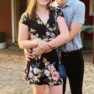 Navy Blue floral dress with sleeves